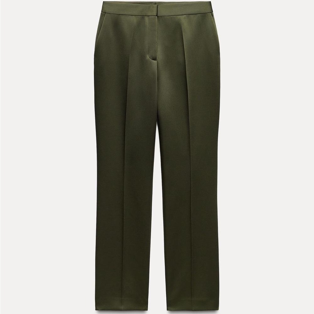 ZARA | Olive Green Tailored Trousers | Satin Effect minimalist